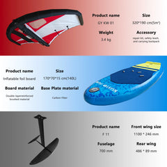 Hot Selling Carbon Sup Wing Foil Set Kitesurfing Kites Surfboard 3 Piece Set With Inflatable Sup Board Includes Pump Hydrofoil
