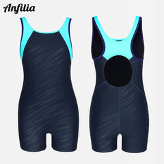 Anfilia Girls One-Piece Sports Swimsuit Size 8-14 Boyleg High Elastic Racerback Athletic Training Bathing Suit