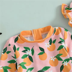 Infant Toddler Newborn Baby Girl Swimsuits Flower Fruit Print Ruffles Rash Guard Swimwear and Swim Cap for Toddler Bathing Suits
