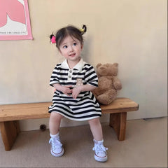 2025 New Children's Dress Girls' Summer Korean Edition Fashion Bubble Sleeves Checkered Strap backless Dress 1-6Y