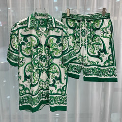 Summer 2025 Digital Print Casual Short Sleeve Mens Shirt Shorts Hawaiian Shirt Set Cross-Border Youth Fashion Male Model Clothes