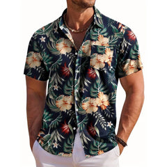 Men's Short Sleeve Shirt Hawaiian Botanical Flower Print Lapel Seaside Button-Down Shirt Top Casual Fashionable Shirts
