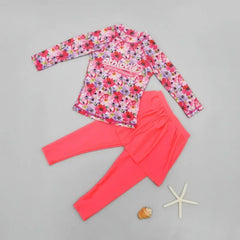 Printing Long Sleeved Girls Swimwear Sun Protection Swimming Suit Long Pants Skirt Style Quick Drying Bathing Suit 3-11Y