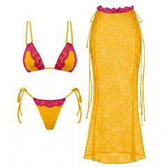 New 3Pcs Crochet Bikini Women Swimsuit Sexy Swimwear Halter Biquini Push Up Swim Suit Strappy Bodysuit Female Bathsuit Beachwear