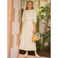 AP Santorini Stripe Collection SS26 Girls Ruffles Sleeve Dress Baby Kids Set V-neck Knit Top Brothers Sisters Family Matching