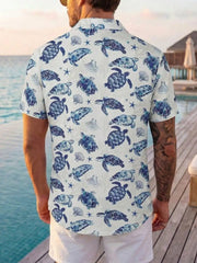 Men Sea Turtle Print Casual Shirt Hawaiian Style Holiday Beach Wear