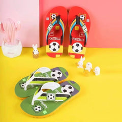 New Summer Baby Boys Girls Slippers Children PVC Cartoon Football Print Flops Flips Beachwear Outdoor Red Blue Green Kids Shoes