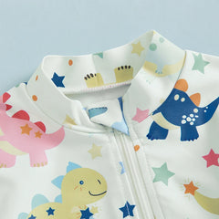 1-4Y Kids Baby Boys Rash Guard Swimsuit Toddler Dinosaur Whale Pattern Zip-up Short Sleeve Crew Neck Swimwear Beachwear