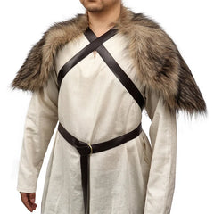 Fur Collar Cape Medieval Winter Clothing King Warrior Viking Fur Shawl With Chest Strap Faux Fur Cloak Halloween Cosplay Costume