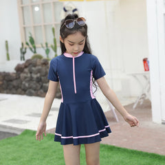 Swimming Suit Girls Zipper Swimmingsuit Girl Kids One Piece Swimsuit Flower Patchwork Swimming Suit For Girls