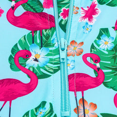 Girls One Piece Swimsuits Long Sleeve Rash Guard Beachwear Flamingo Swimwear Kids Hawaiian Bathing Suit Ruffle Swim Shirts
