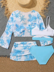 4 Pieces Bikini Top & Skirt 2026 Girls Swimsuit Kids High Waist Swimwear Children Bathers Bathing Swimming Swim Suit Beachwear