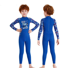 Girl Boy Swimwear Zipper One Piece Suit Kids Sunscreen Quick Drying Long Swimsuit Beachwear Bathing Suit(Including Swimming Cap)