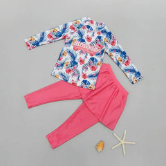 Printing Long Sleeved Girls Swimwear Sun Protection Swimming Suit Long Pants Skirt Style Quick Drying Bathing Suit 3-11Y