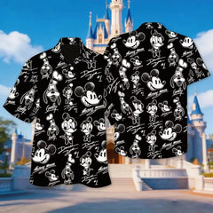 Summer Hot Selling Cute Mickey Minnie Casual Couple Parent Child Black Shirt Adult Children Fashionable Seaside Vacation Style