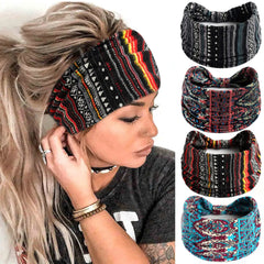 Boho African Headbands for Women Wide Cotton Turban Headwrap Knot Elastic Hairbands Bandeau Sport Workout Yoga Hair Accessories