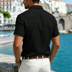 Men's Linen Casual Short Sleeve Shirt Lapel Collar Button Lightweight Breathable Summer Daily Beach Vacation Work Shirt for Men