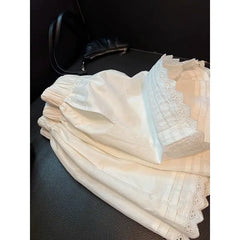 White Lace Trim Patchwork Casual Shorts for Women's High Waisted Wide Leg Vacation Beach Pants Loose Thin Bottoms Home Shorts