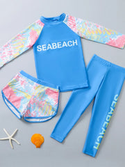 Korean Style Children's Swimming Suit Separate Quick Dry Sun Protection Baby Girl Boy Swimming Costume Set for Toddlers And Kids