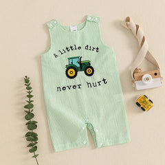 Adorable Infant Boys Sleeveless Romper with Fun Trucker Embroidery and Striped Design - Perfect Summer Outfit for Little Ones