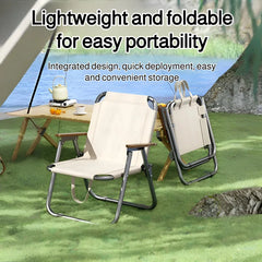 Portable Camping Chair Picnic Oxford Cloth Chair Beach Fishing Chair Outdoor Folding Beach Chair with Non-slip Mat Aluminum Blac