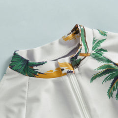 Toddler Boy Girl Rash Guard Swimsuit Coconut Tree Print Short Sleeve Mock Neck Zip Bathing Suit