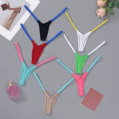 1pc Womens T Back Sexy Underwear Thin Straps Low Waist Multicolor Stitching Thongs Breathable Sexy Hot Mini G-string