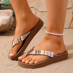 Women's Fashionable Raffia College-Style Vacation Beach Flat Flip-Flops