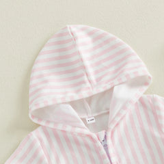 0-5Y Girls Swimwear Cover-ups Short Sleeve Zip Up Hooded Striped Bathing Suit Cover Up for Kids Pool Beach Robe 2026 New