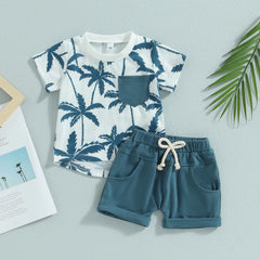 Citgeett Summer Infant Boy Clothes Suits Beach Tree Print Short Sleeve T-Shirts and Elastic Waist Shorts Clothes Set