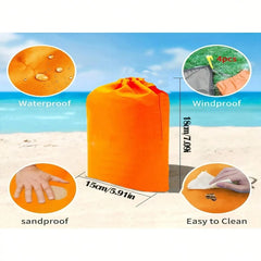 Waterproof Sandproof Beach Blanket, Foldable Beach Mat With 4 Corner Stakes, For Outdoor Camping Travel Vacation Hiking
