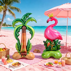 2Pcs Large Flamingo and Coconut Tree Foil Balloon Set, Tropical Style Design, Suitable for Hawaiian Themed Parties, Pool Parties, Tropical Birthday Celebrations, Wedding Background Decorations, Outdoor Barbecue Parties, Indoo
