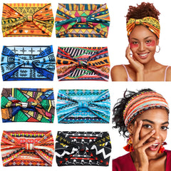 Boho African Headbands for Women Wide Cotton Turban Headwrap Knot Elastic Hairbands Bandeau Sport Workout Yoga Hair Accessories