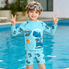 Boys Dinosaur Swimwear Set 2Pcs Kids Long Sleeve Rash Guard Swim Shirt + Shorts Toddler Swimming Suits Beachwear for Boys