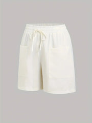 Women's 2-Piece Set Solid Color Casual Drawstring Shorts with Pocket Beach Pants Comfortable Lightweight Summer Outfit