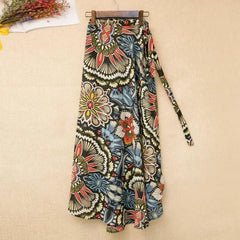 One Piece Split Print Lace Wrap Y2K Skirt Holiday Women High Waist Bodycon Skirt Irregular Beach Skirt