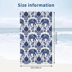 Blue Elephant Beach Towel,Microfiber Quick Dry Asian Floral Flower Boho Bath Towels, Soft Lightweight Oversized Sand Free, for