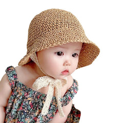 Summer Baby Hat Straw Baby Girl Cap Fashion Lace Bow Beach Children Panama Hat Princess Bonnets for Kids Outdoor Travel Sun Cap