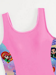 2-Piece K-POP Anime Print Girls Swimsuit & Shorts Set UPF 50+ UV Protection Summer Beach Swimwear