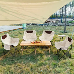 Camping Chairs Outdoor Lightweight Folding Portable Chair for Beach Travel Hiking, Beige Polyester with Aluminum Frame, Support