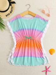 Tween Girls Ombre Ruffle Trim Knot Front Cover Up Teen Girls Bathing Suit Beach Cover Up Dress for Swimming For Beach And Pool