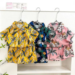 Summer Children Beach Shirt Set Boys Girls Baby Loose Printed Shirts Fashion Vacation Style Kid Short Sleeve+short Pants Outfits