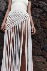 Beachapche Hand Crochet Tassel Skirts Women Fashion Sexy Side High Knitted Beach Cover Ups