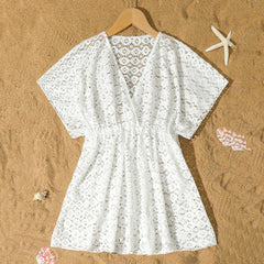 Kids Girls Beach Cover Up Lace Hollow Tunic Pareos Bikinis Cover Ups Children's Swim Dress Sarong Beachwear Sundress 8-16 Years