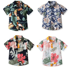 Boy Hawaiian Flower Shirt Lapel Short Sleeve Father Kid Shredded Casual Cardigan Parent Child Clothe Button Summer Beach Blouse