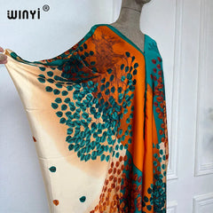 WINYI 2023 V-neck Africa Fashion Women Sexy Boho Casual silk Floral Vintage print Evening Party Beach cover up Long Maxi Dress