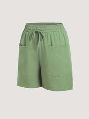 Women's 2-Piece Set Solid Color Casual Drawstring Shorts with Pocket Beach Pants Comfortable Lightweight Summer Outfit