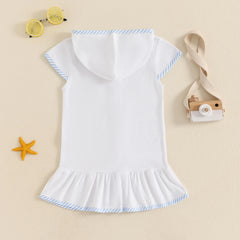 Toddler Girl Hooded Beach Coverup Summer Infant Stripe Print Zipper Bathrobe Children Short Sleeve Summer Swimwear Cover-up