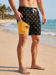 3D Print 2 in 1 Mens Swim Trunks Summer Quick Dry Beach Shorts with Phone Pocket Swimwear Swimsuit Bathing Suit Board Shorts