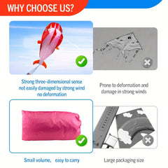 Soft Whale Kite Large Animal Beach Kite Outdoor Entertainment Game Easy To Fly Anti Tear, Comes with Handle Cable Storage Bag